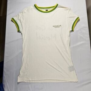 Moxie Equestrian Ringer Tee Womens M White Green Yellow Graphic “I’ve Got Moxie”